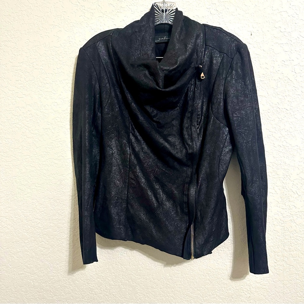 Zara Asymmetrical Zip Jacket Black Large